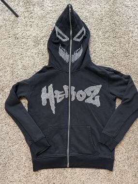 Herboz Unisex Hoodie Rhinestones Logo Black Size S